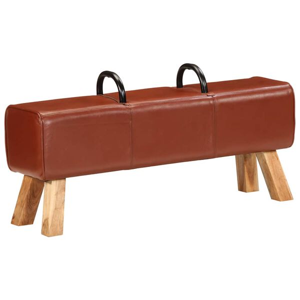 vidaXL Gym Bench Brown Goat leather, Solid Acacia wood Compact Durable
