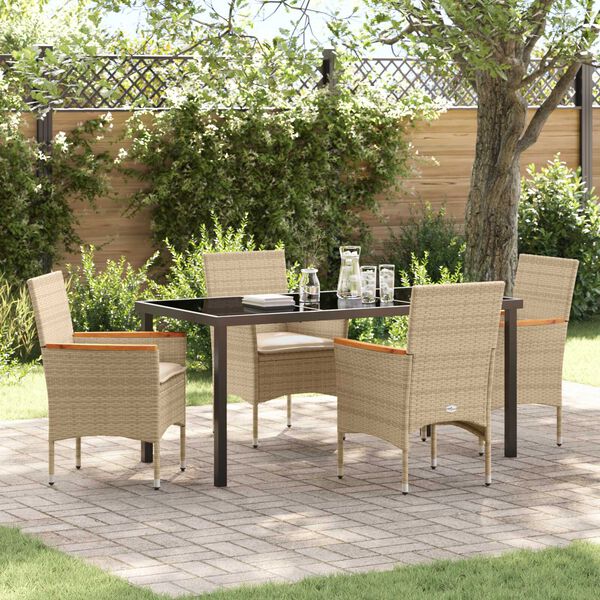 vidaXL Garden Dining Set with Cushion 5 pcs Beige Poly Rattan