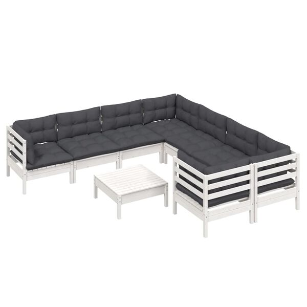 vidaXL Garden Lounge Set White, Anthracite Solid Pinewood, 100% Polyester