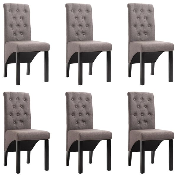 vidaXL Dining Chair Set of 6 Taupe Fabric, Rubber wood Standard size