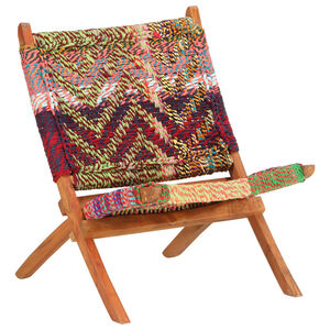 vidaXL Chair Multicolours Chindi fabric, solid acacia wood Standard