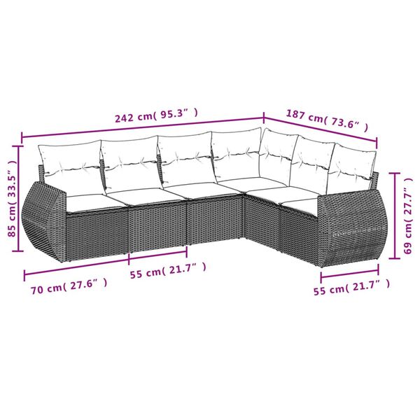vidaXL Garden Sofa Set Grey PE rattan, powder-coated steel Large Modular