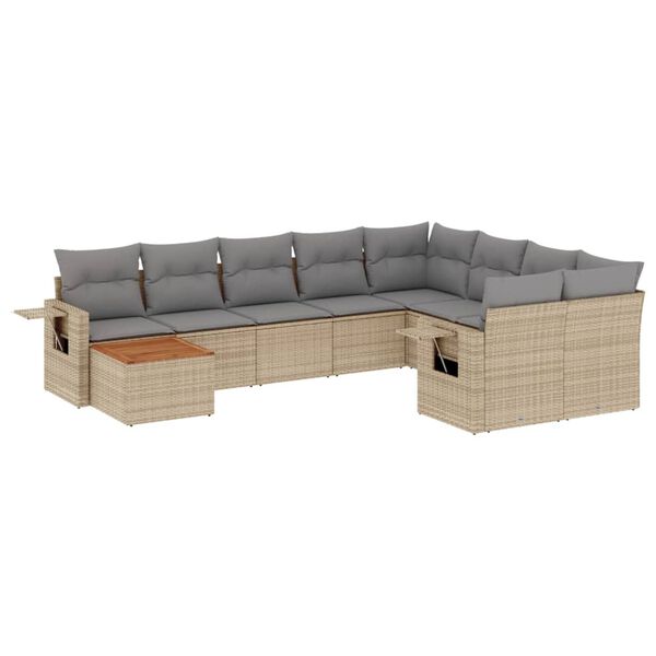 vidaXL Garden Sofa Set Beige PE Rattan Large Foldable