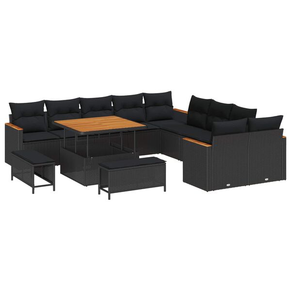 vidaXL Garden Sofa Set 13 pcs Black Poly Rattan