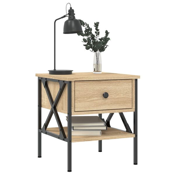 vidaXL Bedside Table Sonoma oak Engineered wood, iron Standard