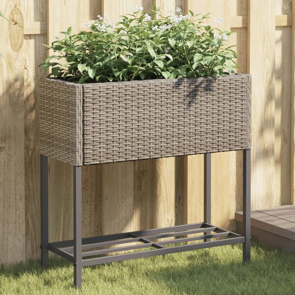 vidaXL Garden Planter Set of 2 Grey PE Rattan 27.6 x 11.0 x 27.6 in