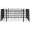 vidaXL Dog Kennel Black Powder-Coated Steel Large Durable Dog House