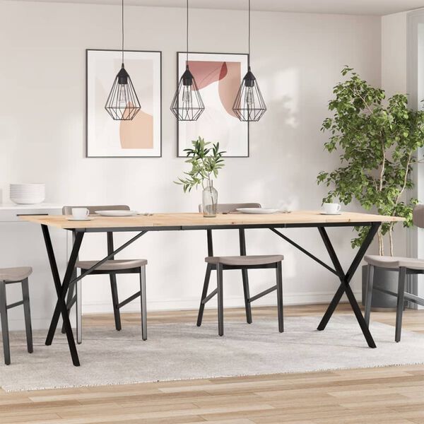vidaXL Dining Table Natural Pine, Black Solid Pine Wood, Powder-Coated Steel