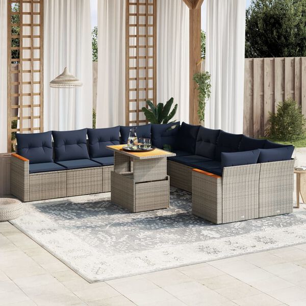 vidaXL 11 Piece Patio Sofa Set with Cushions Gray Poly Rattan