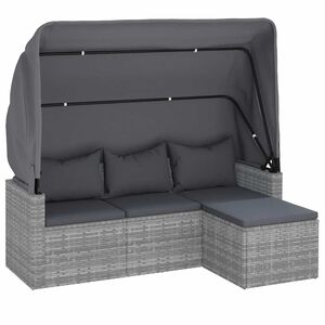 vidaXL 3-Seater Garden Sofa Grey PE Rattan 3 Seater Foldable