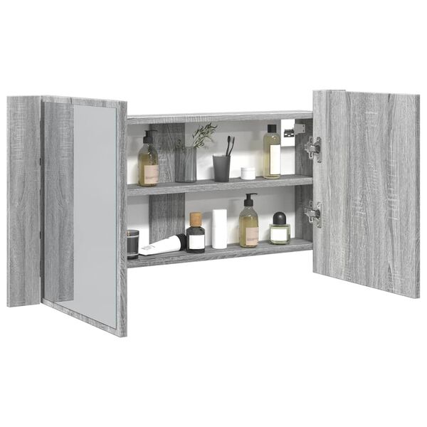 vidaXL Led Mirror Cabinet Grey sonoma Engineered wood, acrylic 35.4 in