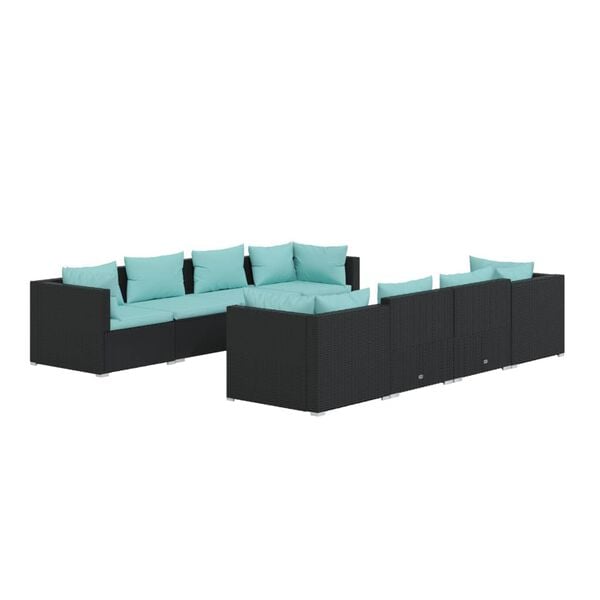 vidaXL Garden Lounge Set Black with Aqua cushions