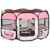 vidaXL Dog Playpen Pink and Cream Polyester and Steel Medium Foldable