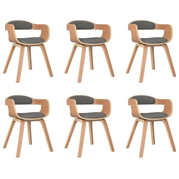 vidaXL Dining Chair Set of 6 Light Gray and Natural