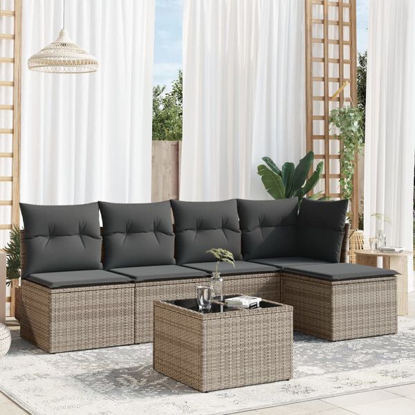 vidaXL Garden Sofa Set Grey PE rattan Large Adjustable Feet