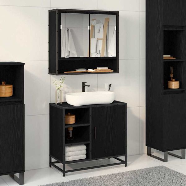 vidaXL Bathroom Furniture Set 2 pcs Black Oak Engineered Wood