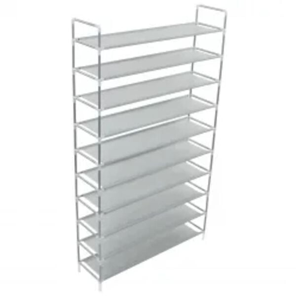 vidaXL Shoe Rack Silver Metal, Plastic, Non-Woven Fabric Large