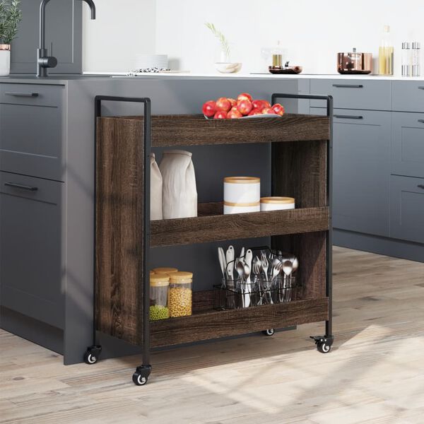 vidaXL Kitchen Trolley Brown Oak 27.6"x11.8"x32.3" Engineered Wood