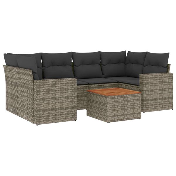 vidaXL Garden Sofa Set Grey PE rattan 7-seater Removable Covers