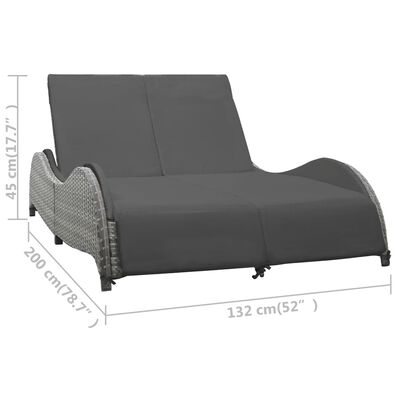 vidaXL Double Sun Lounger with Cushion Poly Rattan Anthracite