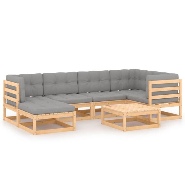 vidaXL Garden Lounge Set Grey, Natural Wood Solid Pine Wood, Polyester