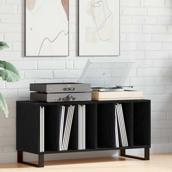 vidaXL Record Cabinet with Shelf Black Oak 39.37 x 14.96 x 18.90 in