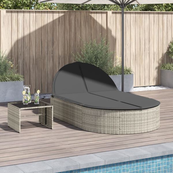 vidaXL Double Sun Lounger with Cushions Light Grey Poly Rattan