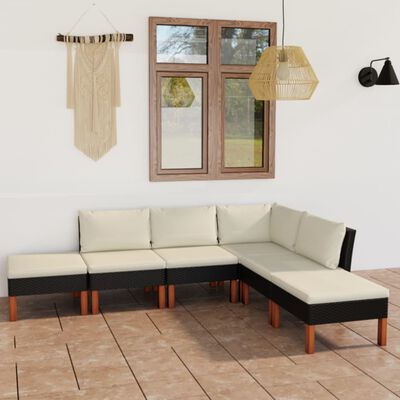 vidaXL 6 Piece Patio Lounge Set with Cushions Poly Rattan Black