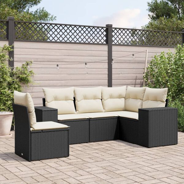 vidaXL Garden Sofa Set Black, Cream White