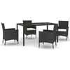 vidaXL 5 Piece Patio Dining Set with Cushions Black Poly Rattan