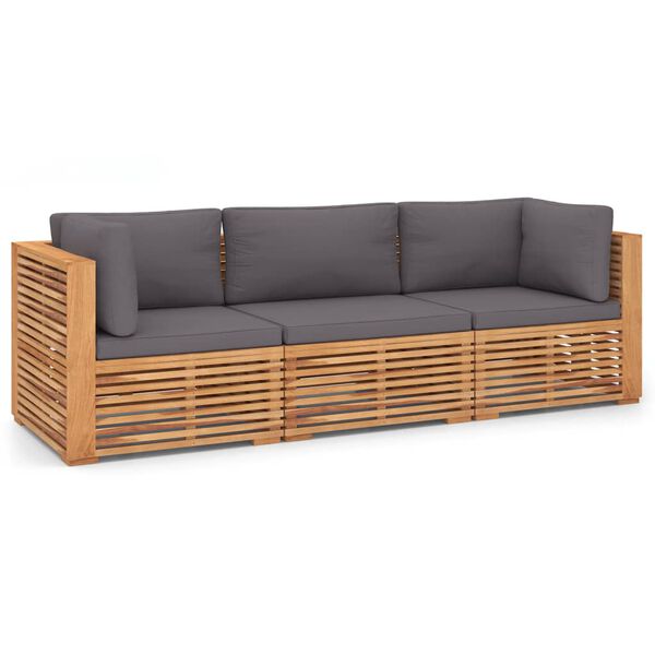 vidaXL Patio 3-Seater Sofa with Cushions Solid Teak Wood
