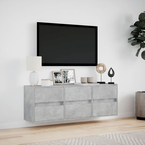 vidaXL TV Wall Cabinet Concrete grey Engineered wood 51.2 x 12.2 x 17.7 in