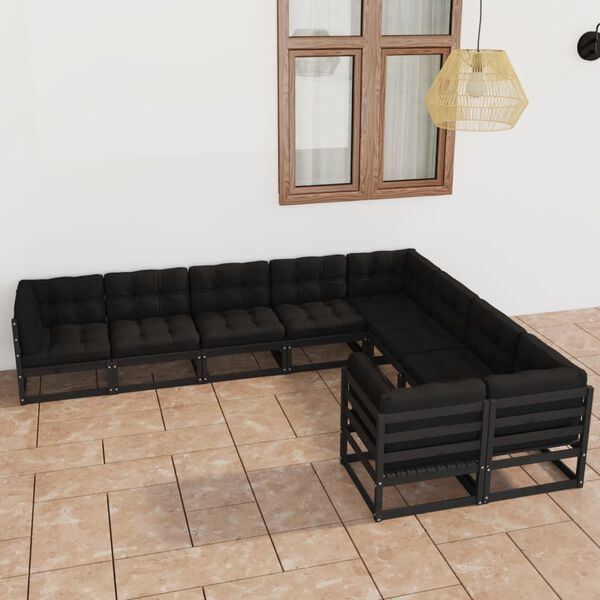 vidaXL Garden Lounge Set Black Solid pinewood Medium Modular