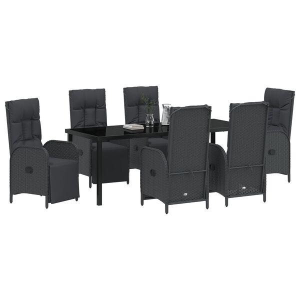 vidaXL Garden Dining Set with Cushion 7 pcs Black Poly Rattan