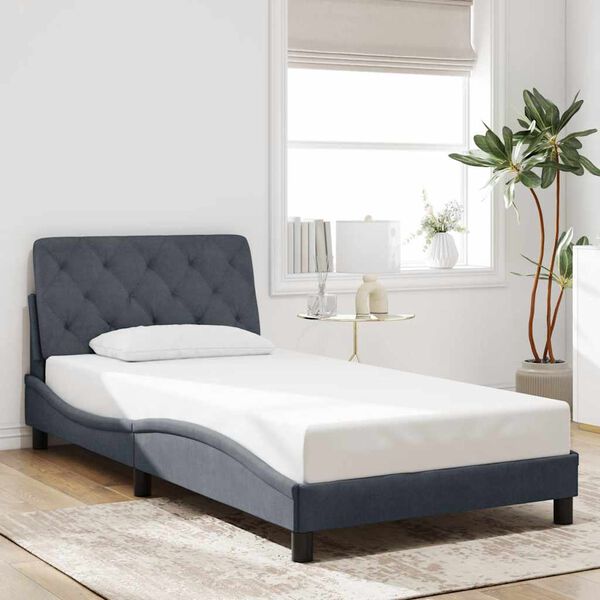 vidaXL Bed Frame Dark grey Velvet, metal, solid pine wood, plywood Single