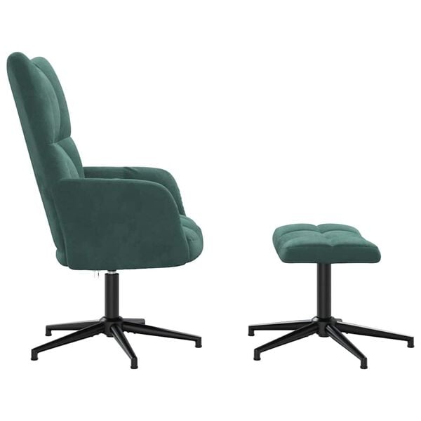 vidaXL Relaxing Chair With Stool Dark Green Velvet (100% polyester), Steel