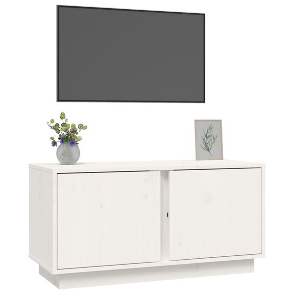 vidaXL TV Cabinet White Solid Pine Wood Medium TV Cabinet Rectangular