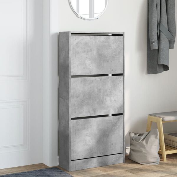 vidaXL Shoe Cabinet Concrete Grey Engineered Wood Compact Shoe Cabinet