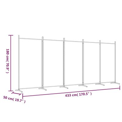 vidaXL 5-Panel Room Divider Black 170.5"x70.9" Fabric