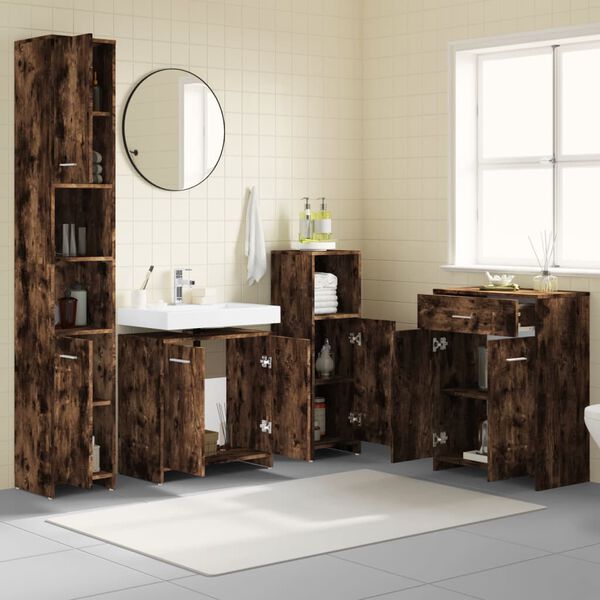 vidaXL Bathroom Furniture Set Smoked oak Engineered wood Standard