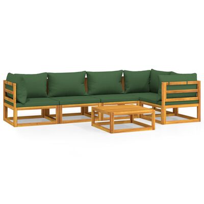 vidaXL 6 Piece Patio Lounge Set with Green Cushions Solid Wood