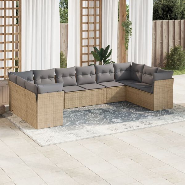 vidaXL Garden Sofa Set Beige PE rattan Large Adjustable Feet