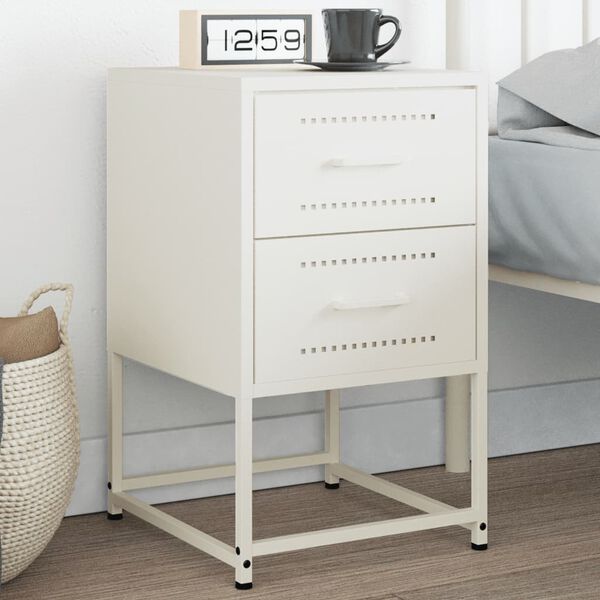 vidaXL Bedside Cabinet White Steel Medium Bedside Cabinet Rectangular