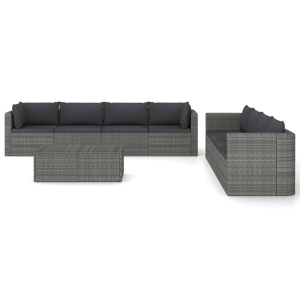 vidaXL Garden Lounge Set Grey PE rattan, Powder-coated steel, Glass