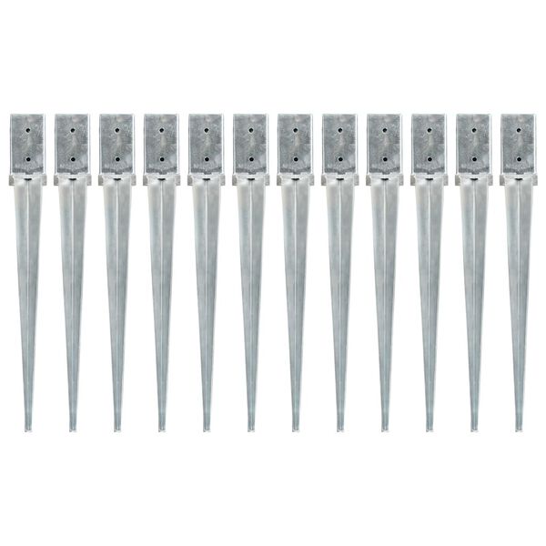 vidaXL Ground Spikes 12 pcs Silver 3.1x3.1x29.9" Galvanised Steel