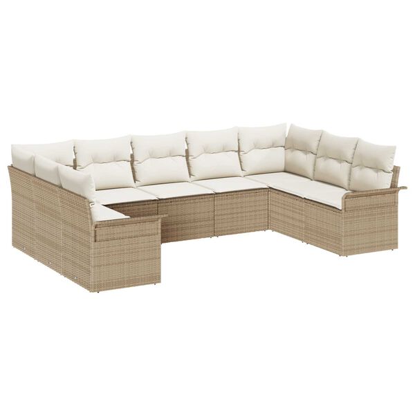 vidaXL Garden Sofa Set with Cushion Beige Poly Rattan
