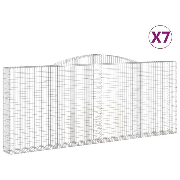 vidaXL Gabion Basket Set of 7 Silver Galvanized Iron Extra Long