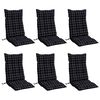 vidaXL Highback Chair Cushion Set of 6 Black Check Pattern