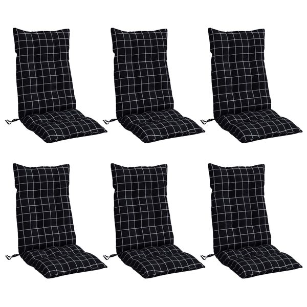 vidaXL Highback Chair Cushion Set of 6 Black Check Pattern