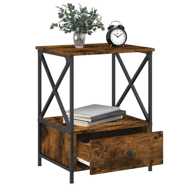 vidaXL Bedside Table Smoked oak Engineered wood 19.7x16.1x25.6 in